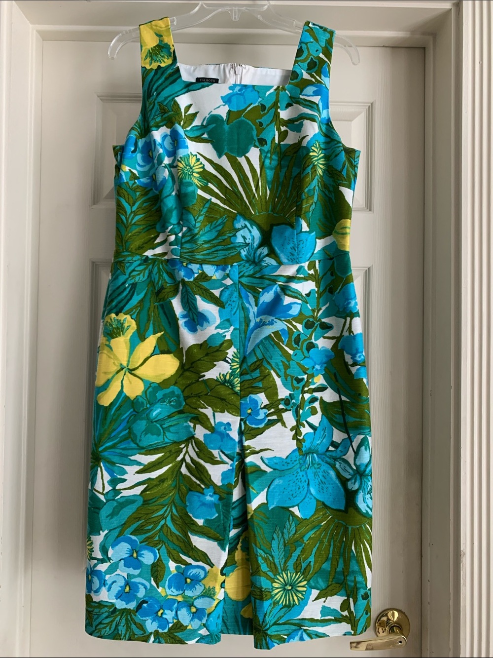 Talbots Tropical Floral Sheath Dress in Blue, Green & Yellow